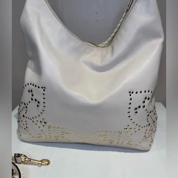 Coach Celeste Winter White and Gold Studded Bag W/Crossbody Whip Stitch Strap - Picture 2 of 9